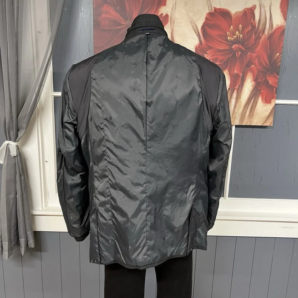 Jos A Bank Suit Top Jacket Mens 50R Slim Fit Wool Stretch Dark Gray/Dark Red
